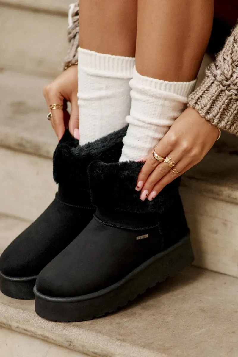 Śniegowce Na Platformie Z Futerkiem Big Star OO274A108 Czarne Damskie Śniegowce Damskie