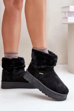 Śniegowce Na Platformie Z Futerkiem Big Star OO274A108 Czarne Damskie Śniegowce Damskie