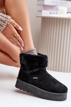 Śniegowce Na Platformie Z Futerkiem Big Star OO274A108 Czarne Damskie Śniegowce Damskie