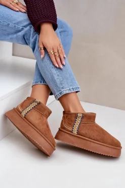 New Śniegowce Na Platformie Ze Wzorem Camel Udra Damskie Śniegowce Damskie