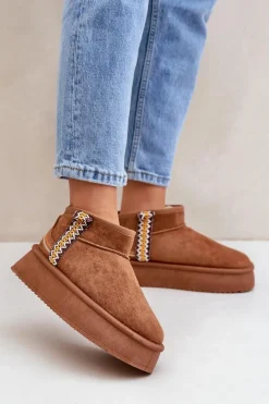 New Śniegowce Na Platformie Ze Wzorem Camel Udra Damskie Śniegowce Damskie