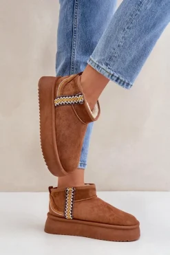 New Śniegowce Na Platformie Ze Wzorem Camel Udra Damskie Śniegowce Damskie