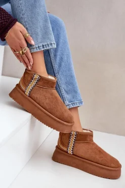 New Śniegowce Na Platformie Ze Wzorem Camel Udra Damskie Śniegowce Damskie