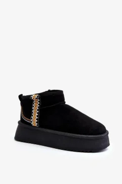 Śniegowce Damskie>Boto Śniegowce Na Platformie Ze Wzorem Czarne Udra Czarny