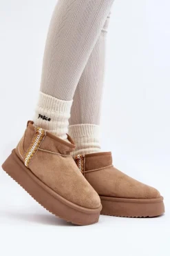 Discount Boto Śniegowce Na Platformie Ze Wzorem Jasnobrązowe Udra Brązowy