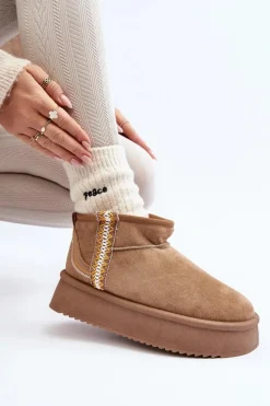 Discount Boto Śniegowce Na Platformie Ze Wzorem Jasnobrązowe Udra Brązowy