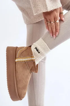 Discount Boto Śniegowce Na Platformie Ze Wzorem Jasnobrązowe Udra Brązowy