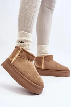 Discount Boto Śniegowce Na Platformie Ze Wzorem Jasnobrązowe Udra Brązowy