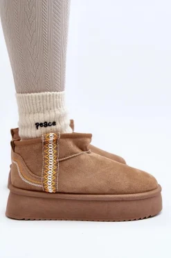 Discount Boto Śniegowce Na Platformie Ze Wzorem Jasnobrązowe Udra Brązowy