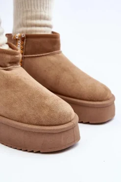 Discount Boto Śniegowce Na Platformie Ze Wzorem Jasnobrązowe Udra Brązowy