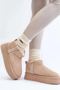 Best Śniegowce Na Platformie Ze Wzorem Beżowe Udra Damskie Śniegowce Damskie