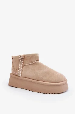 Best Śniegowce Na Platformie Ze Wzorem Beżowe Udra Damskie Śniegowce Damskie