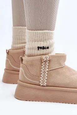 Best Śniegowce Na Platformie Ze Wzorem Beżowe Udra Damskie Śniegowce Damskie