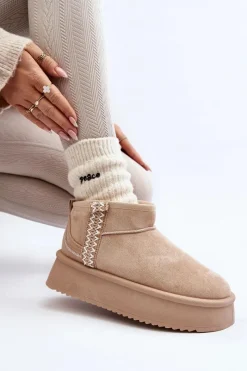 Best Śniegowce Na Platformie Ze Wzorem Beżowe Udra Damskie Śniegowce Damskie