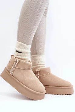 Best Śniegowce Na Platformie Ze Wzorem Beżowe Udra Damskie Śniegowce Damskie