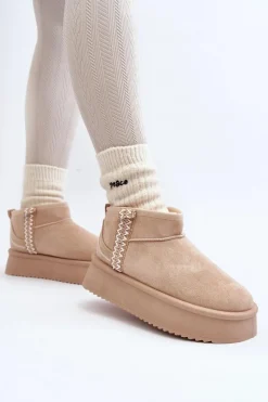 Best Śniegowce Na Platformie Ze Wzorem Beżowe Udra Damskie Śniegowce Damskie