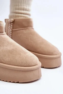 Best Śniegowce Na Platformie Ze Wzorem Beżowe Udra Damskie Śniegowce Damskie