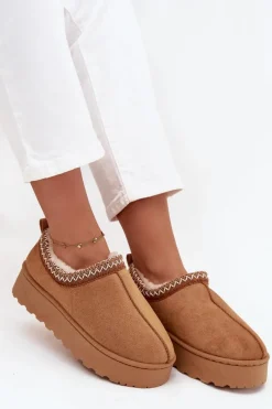 Śniegowce Niskie Damskie Z Haftem Na Platformie Camel Taliah Damskie Śniegowce Damskie