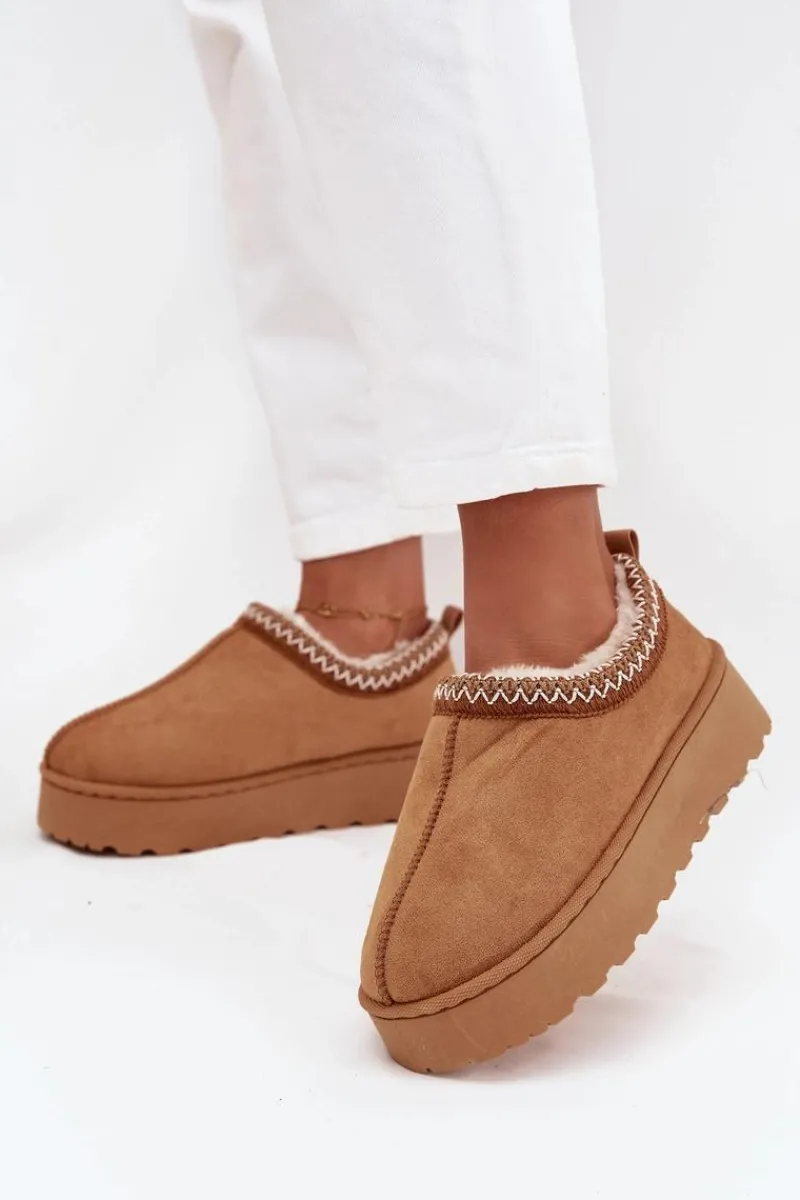 Śniegowce Niskie Damskie Z Haftem Na Platformie Camel Taliah Damskie Śniegowce Damskie