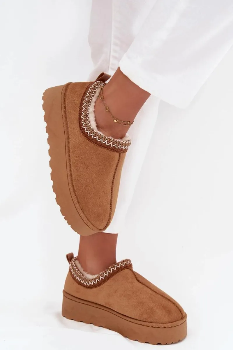 Śniegowce Niskie Damskie Z Haftem Na Platformie Camel Taliah Damskie Śniegowce Damskie