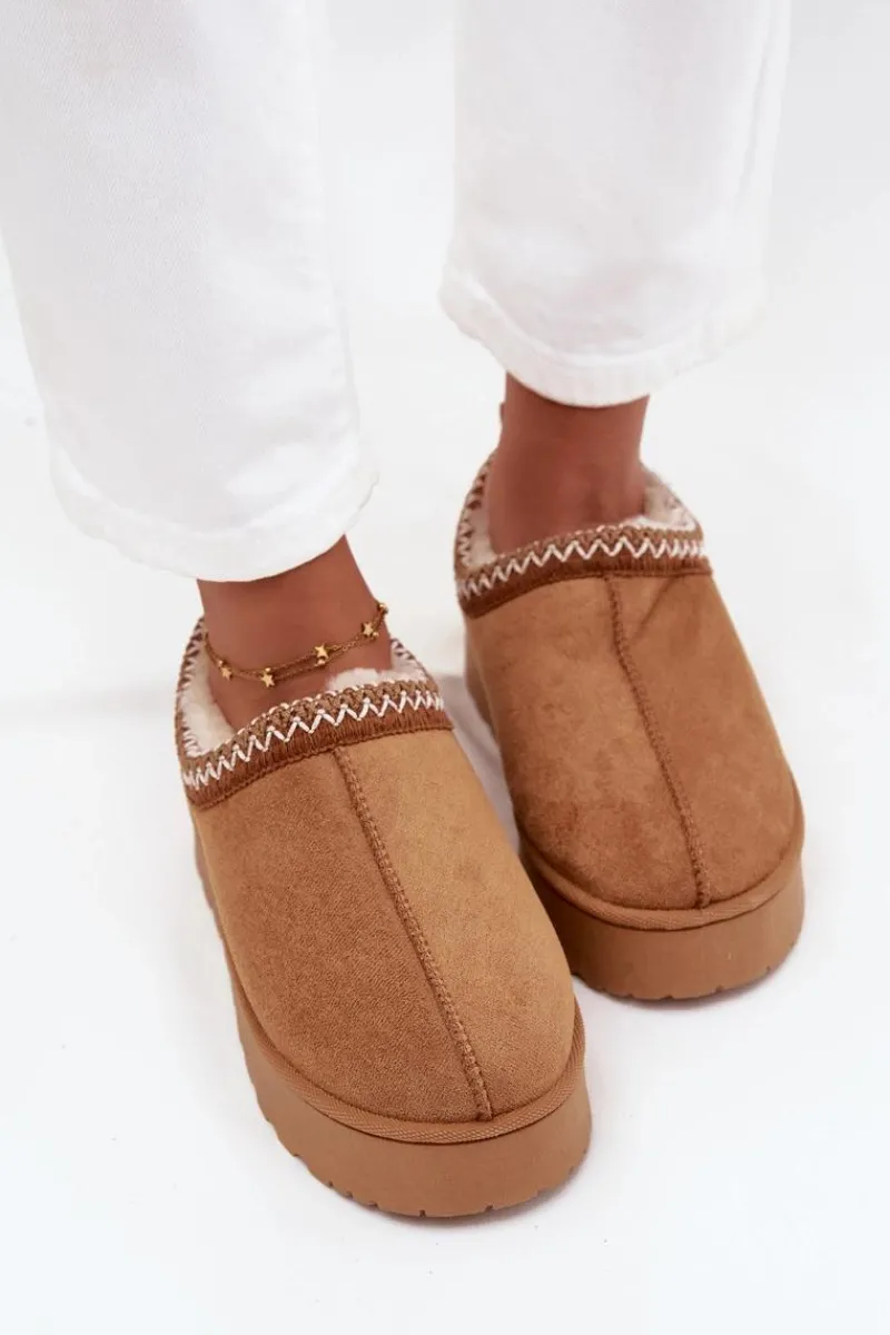 Śniegowce Niskie Damskie Z Haftem Na Platformie Camel Taliah Damskie Śniegowce Damskie