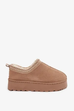 Boto Śniegowce Niskie Damskie Z Haftem Na Platformie Beżowe Taliah Beżowy