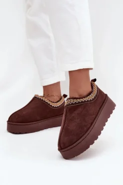 Śniegowce Damskie>Boto Śniegowce Niskie Damskie Z Haftem Na Platformie Czekoladowe Taliah Brązowy