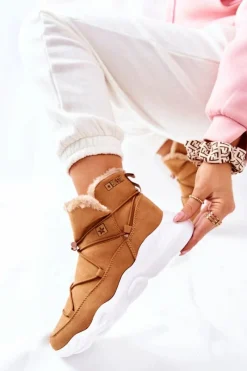 Discount Śniegowce Ocieplane Big Star II274266 Camel Damskie Śniegowce Damskie