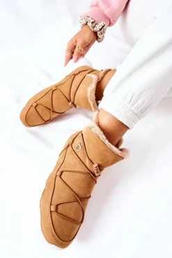 Discount Śniegowce Ocieplane Big Star II274266 Camel Damskie Śniegowce Damskie