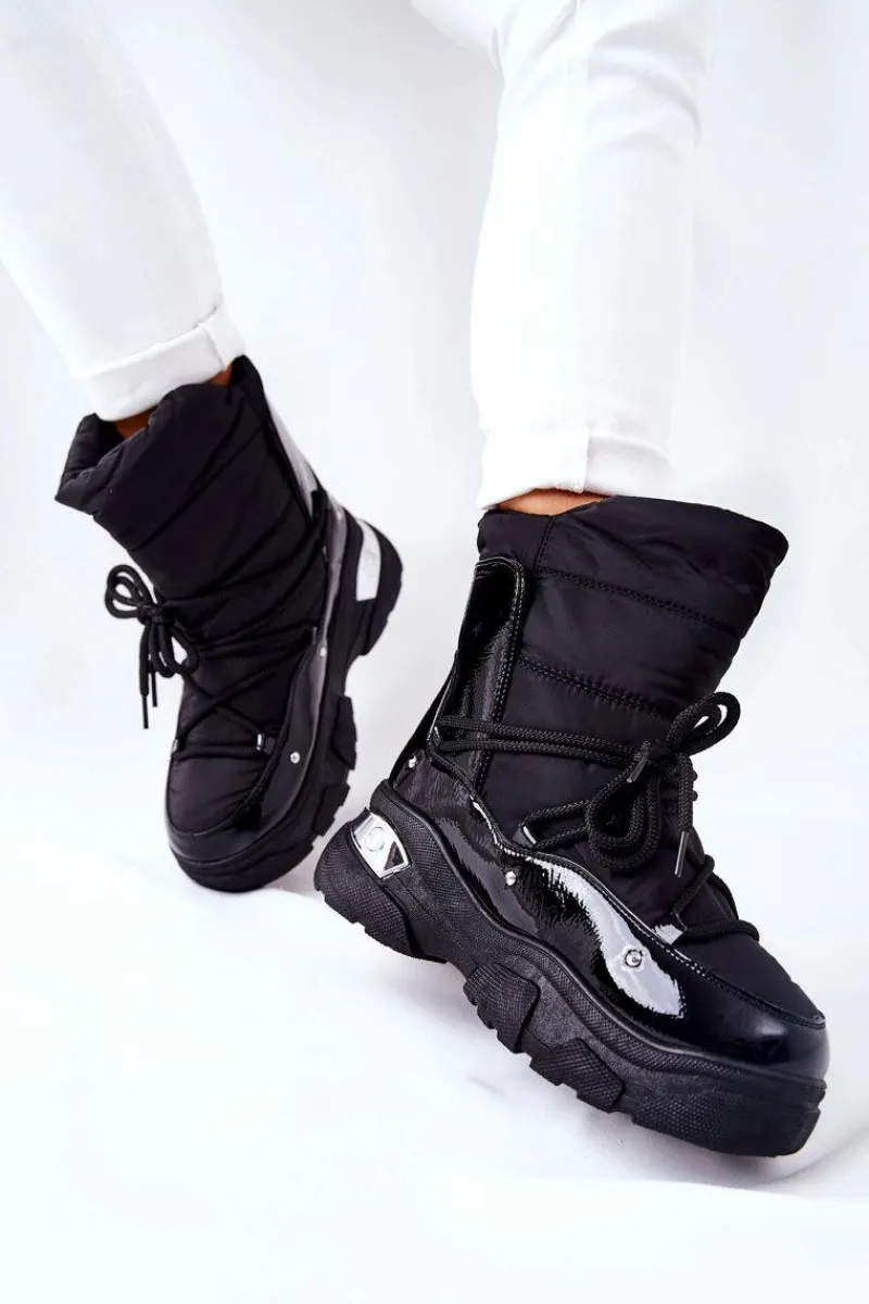 Best Śniegowce Ocieplane Futerkiem Czarne Holys Damskie Śniegowce Damskie