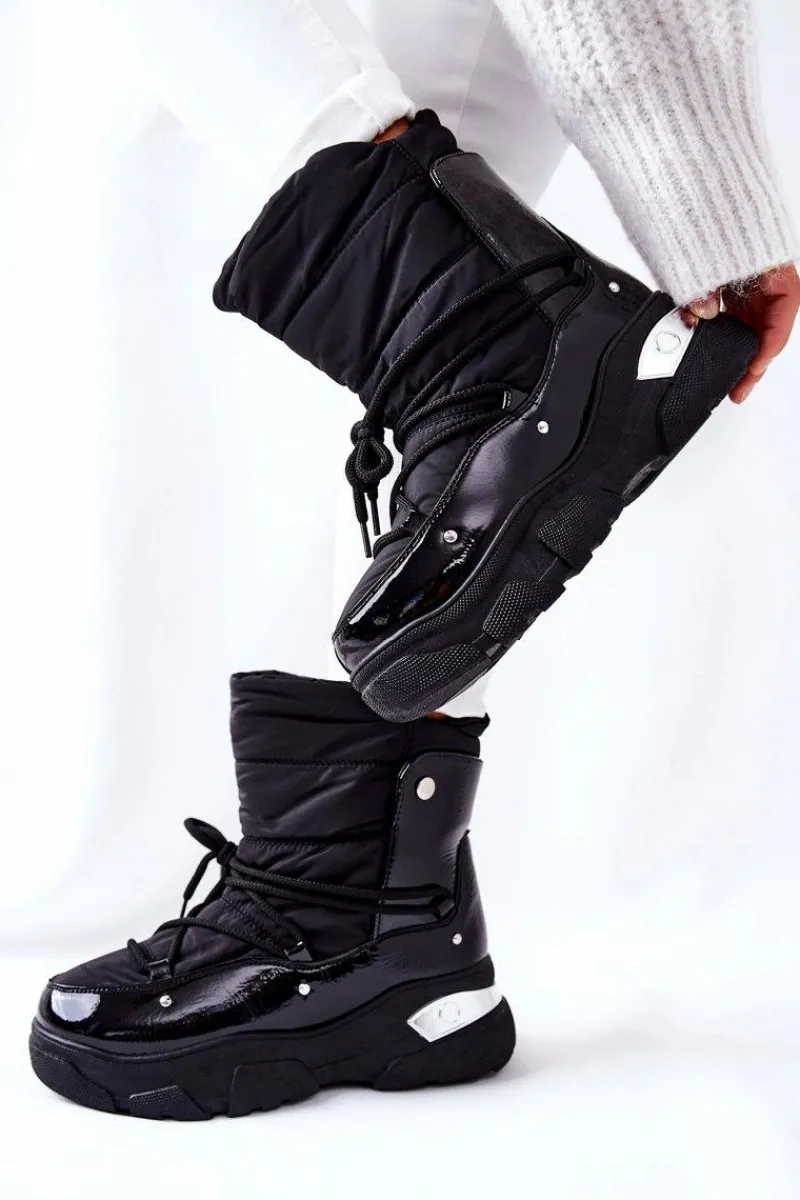 Best Śniegowce Ocieplane Futerkiem Czarne Holys Damskie Śniegowce Damskie