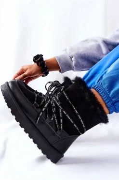 Best Boto Śniegowce Ocieplane Futerkiem Na Platformie Czarne Salemi