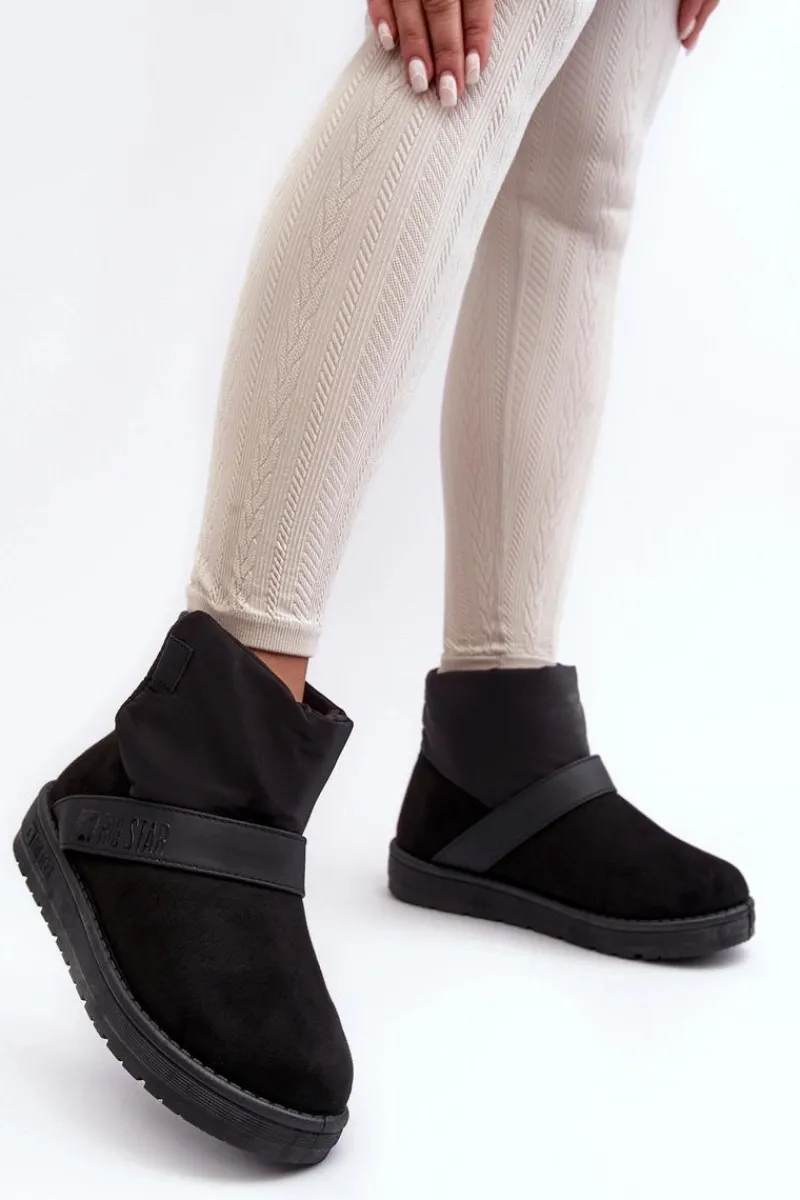 Śniegowce Damskie>Big Star Shoes Śniegowce Ocieplane Na Platformie Czarne Big Star MM274151 Czarny