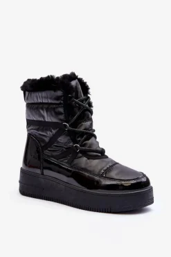 Śniegowce Damskie>Evento Śniegowce Sznurowane Damskie Z Futerkiem Czarne Lexxina