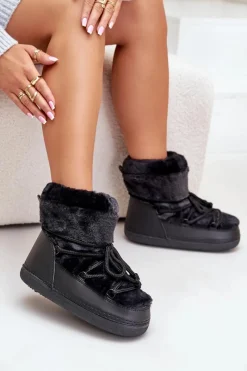 Best Śniegowce Z Futerkiem I Wiązaniem Czarne Silvara Damskie Śniegowce Damskie