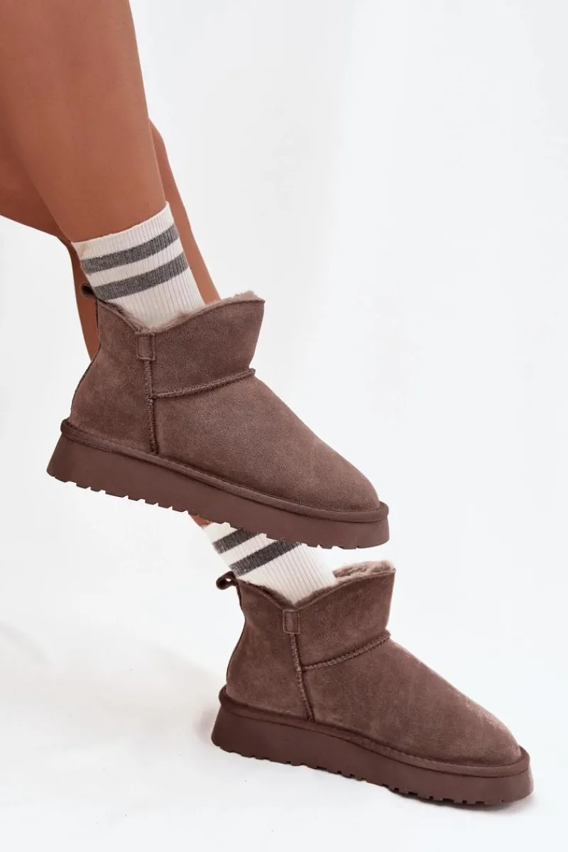 Hot Buty damskie Vinceza Śniegowce Z Naturalnego Zamszu Ocieplane Futerkiem Vinceza 97961 Brązowe Brązowy