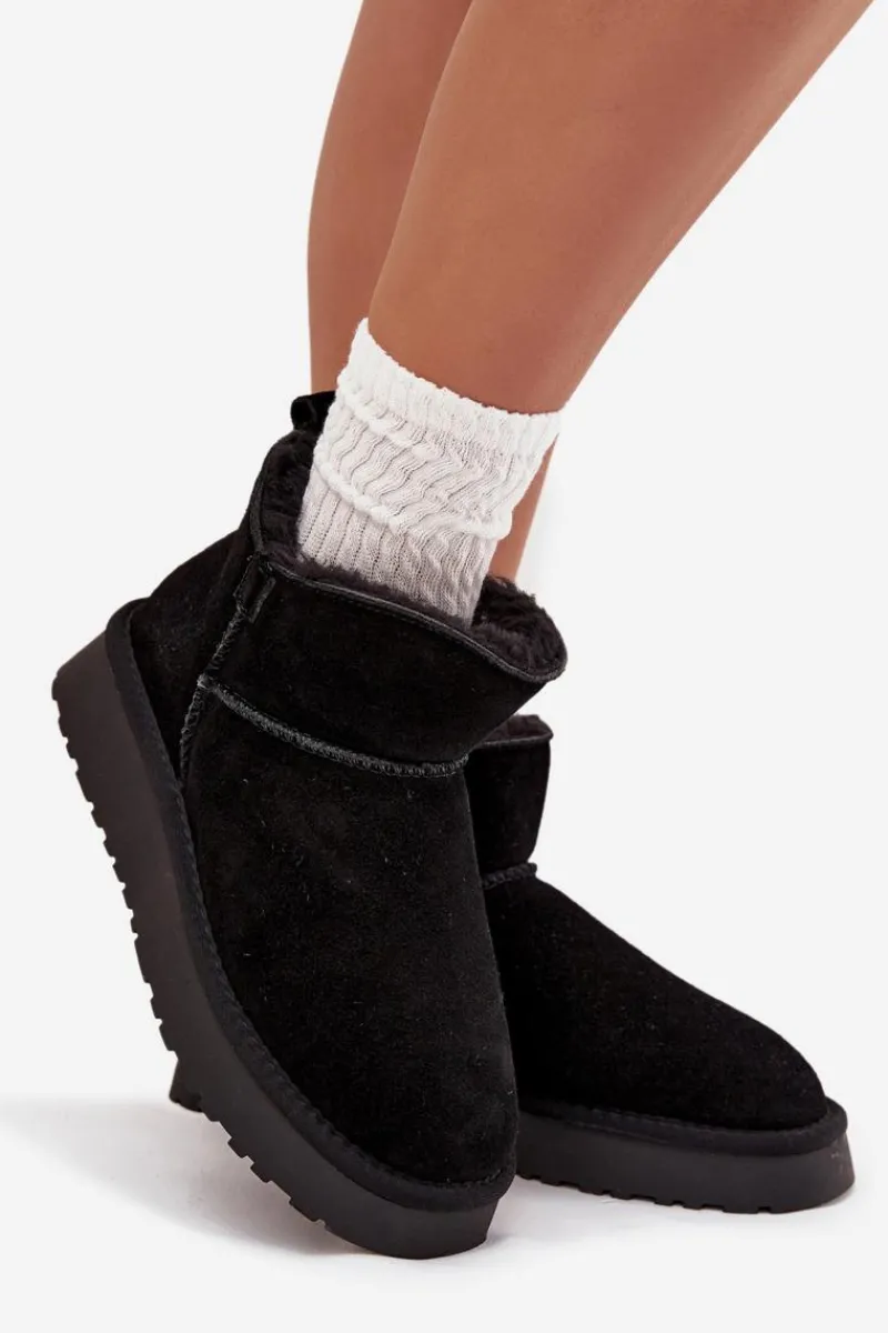 Śniegowce Damskie>Buty damskie Vinceza Śniegowce Z Naturalnego Zamszu Ocieplane Futerkiem Vinceza 97961 Czarne Czarny