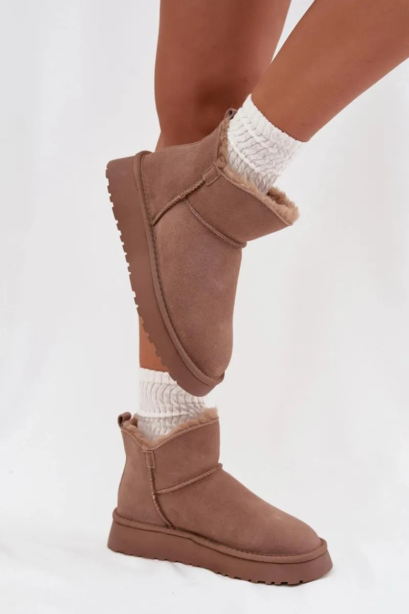 New Buty damskie Vinceza Śniegowce Z Naturalnego Zamszu Ocieplane Futerkiem Vinceza 97961 Beżowe Beżowy