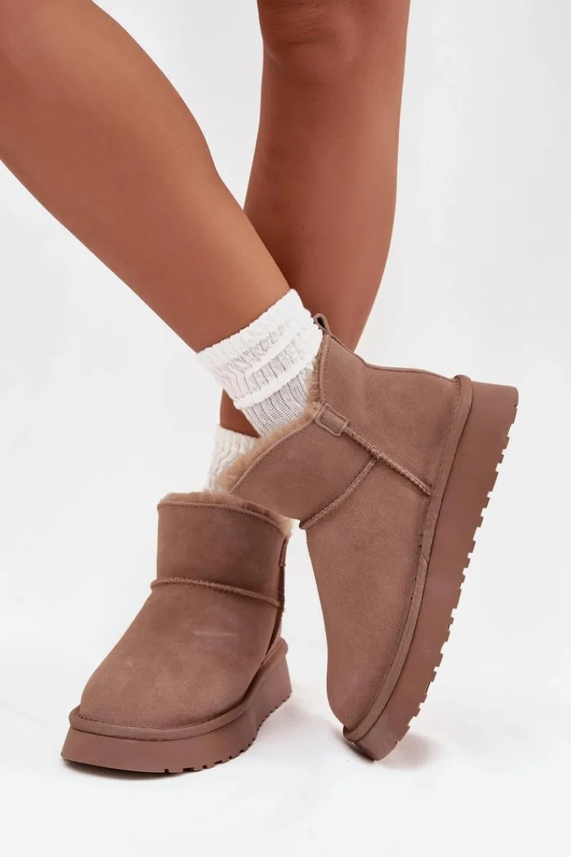 New Buty damskie Vinceza Śniegowce Z Naturalnego Zamszu Ocieplane Futerkiem Vinceza 97961 Beżowe Beżowy