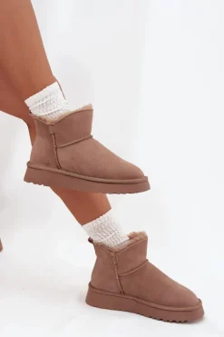 New Buty damskie Vinceza Śniegowce Z Naturalnego Zamszu Ocieplane Futerkiem Vinceza 97961 Beżowe Beżowy