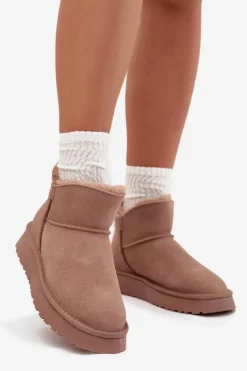 New Buty damskie Vinceza Śniegowce Z Naturalnego Zamszu Ocieplane Futerkiem Vinceza 97961 Beżowe Beżowy