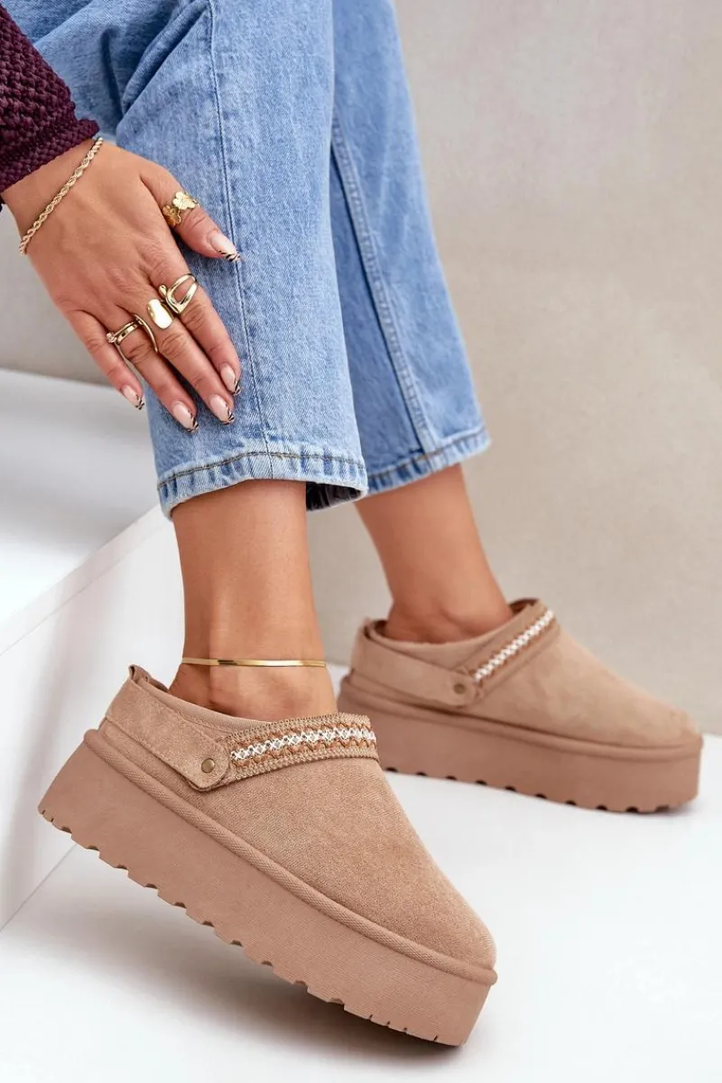 Śniegowce Damskie|Kapcie Klasyczne>Boto Śniegowce Z Ozdobnym Haftem Beżowe Selithria Beżowy