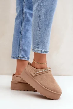 Śniegowce Damskie|Kapcie Klasyczne>Boto Śniegowce Z Ozdobnym Haftem Beżowe Selithria Beżowy