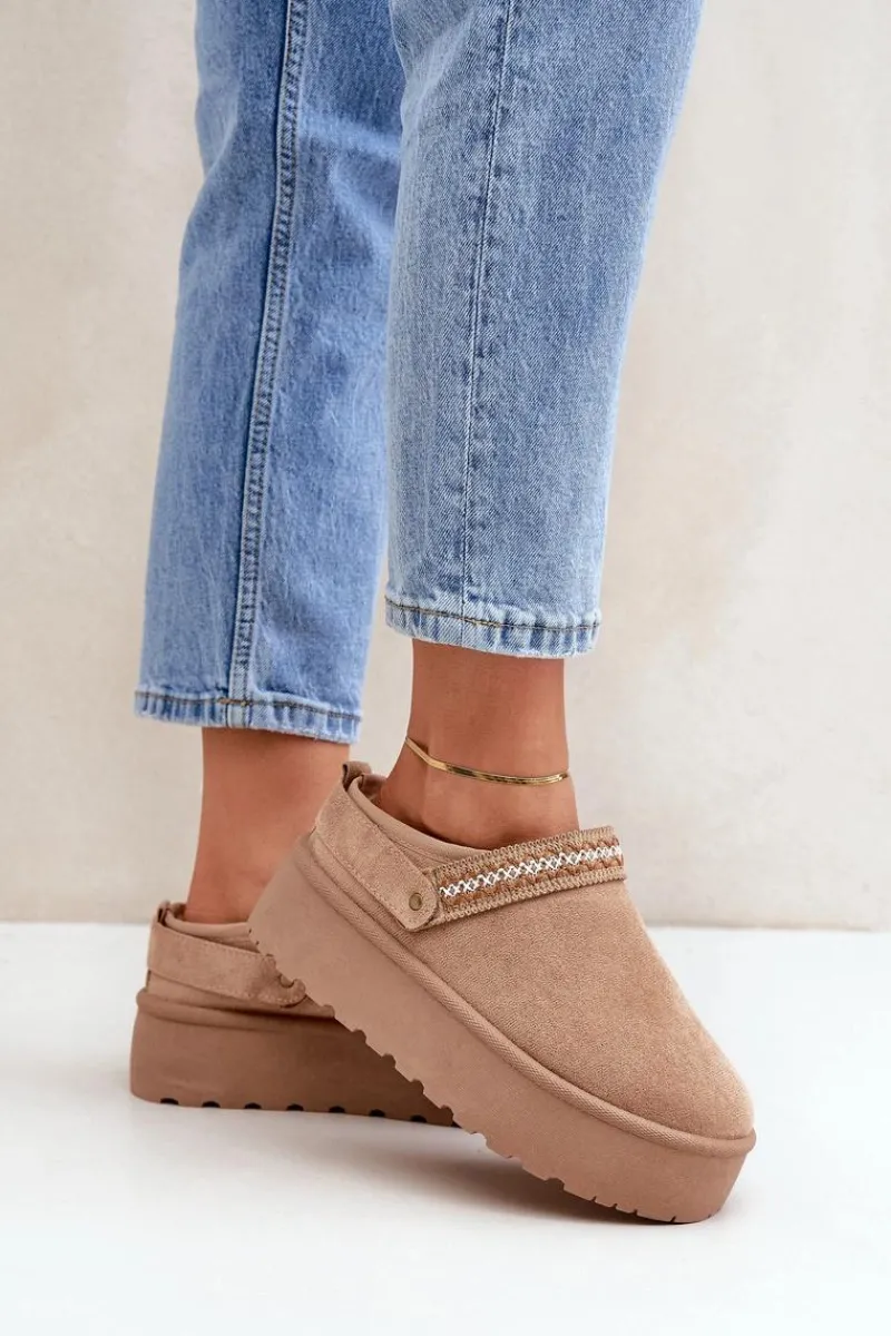 Śniegowce Damskie|Kapcie Klasyczne>Boto Śniegowce Z Ozdobnym Haftem Beżowe Selithria Beżowy