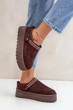 Best Boto Śniegowce Z Ozdobnym Haftem Czekoladowe Selithria