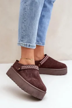 Best Boto Śniegowce Z Ozdobnym Haftem Czekoladowe Selithria