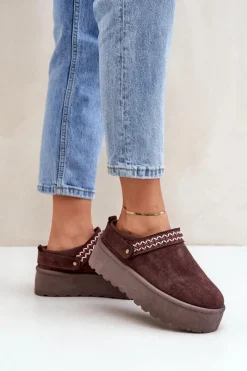 Best Boto Śniegowce Z Ozdobnym Haftem Czekoladowe Selithria