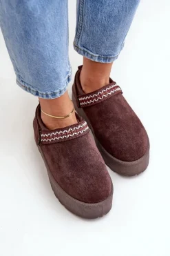 Best Boto Śniegowce Z Ozdobnym Haftem Czekoladowe Selithria