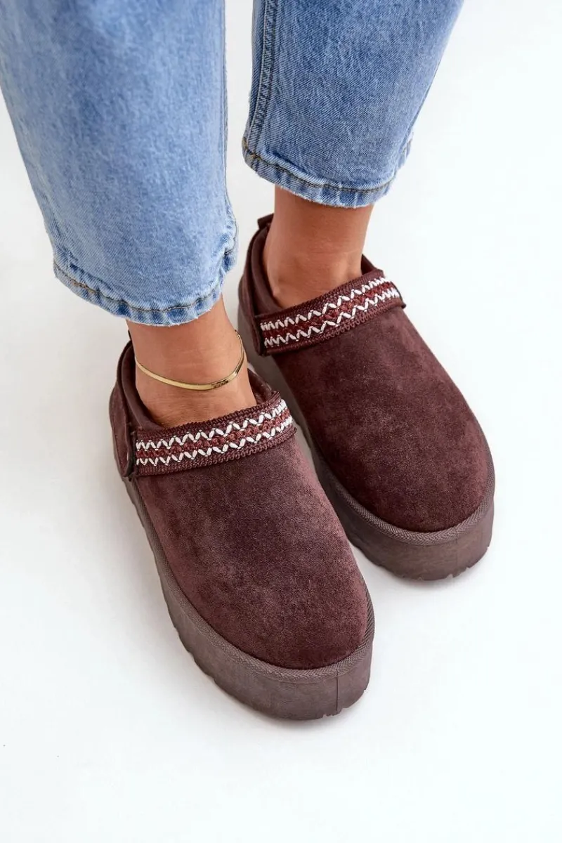 Best Boto Śniegowce Z Ozdobnym Haftem Czekoladowe Selithria