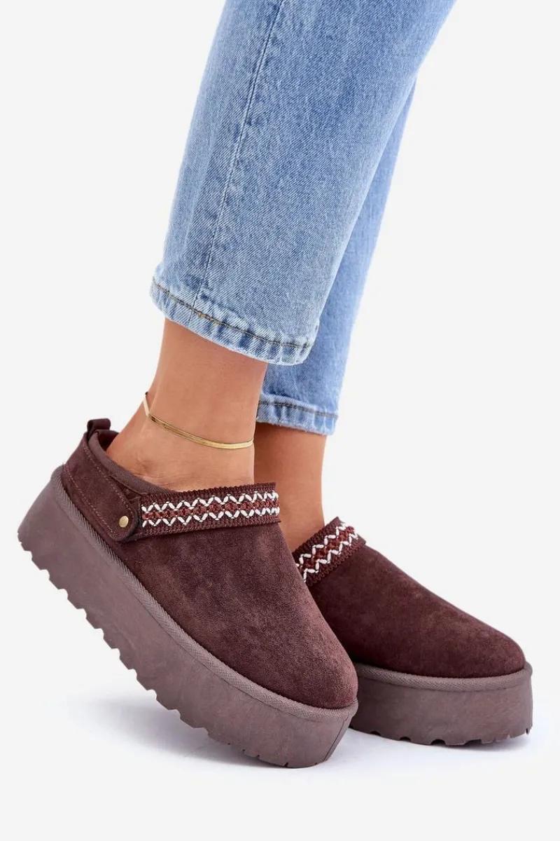 Best Boto Śniegowce Z Ozdobnym Haftem Czekoladowe Selithria